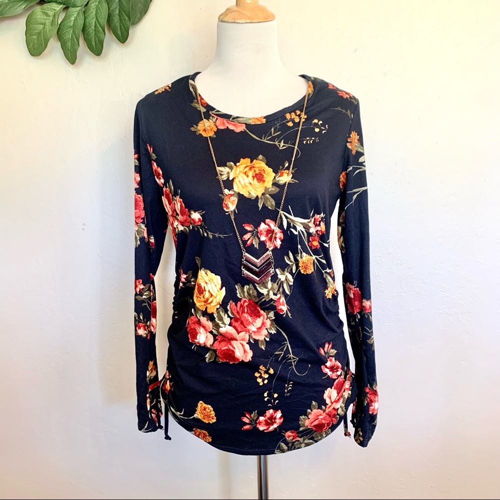 DueTime Maternity Navy Floral Long Sleeve Shirt M